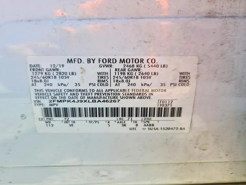 2020 FORD EDGE SEL  