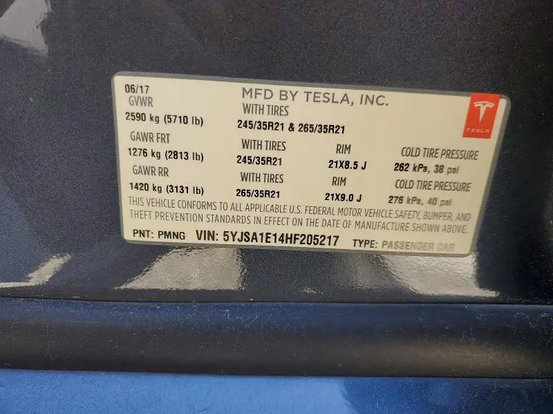 2017 TESLA MODEL S   