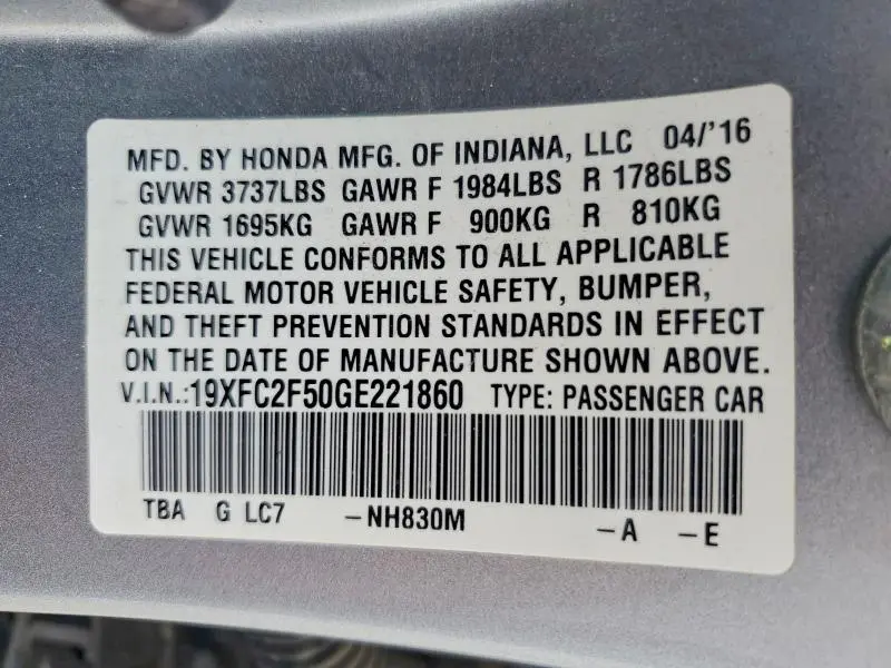 2016 HONDA CIVIC LX  