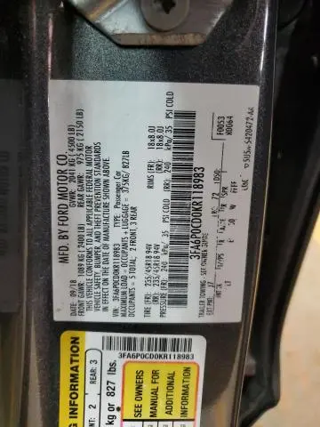 2019 FORD FUSION SEL  