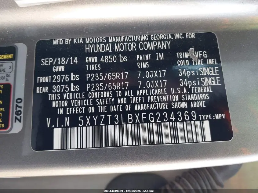 2015 HYUNDAI SANTA FE SPORT 2.4L