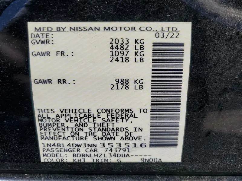 2022 NISSAN ALTIMA SV  
