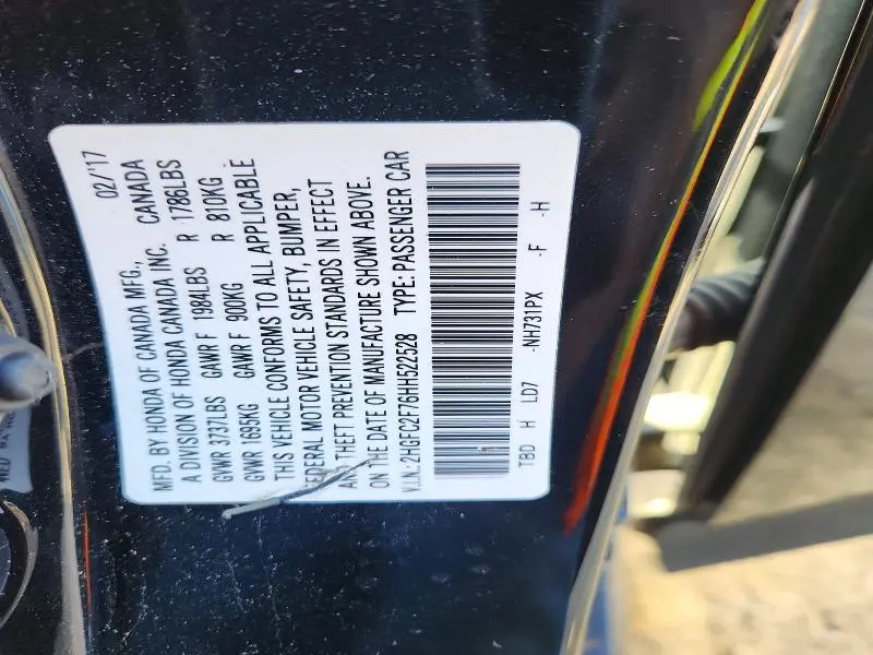 2017 HONDA CIVIC EX  