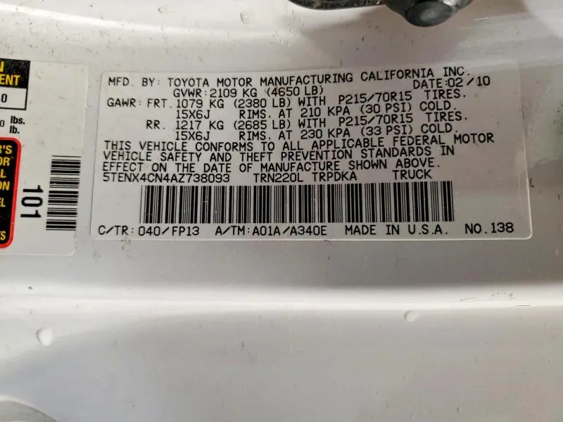 2010 TOYOTA TACOMA BASE  