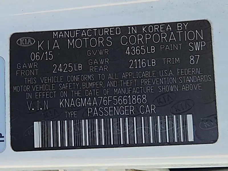 2015 KIA OPTIMA LX  