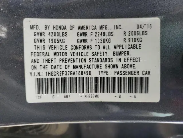2016 HONDA ACCORD LX  