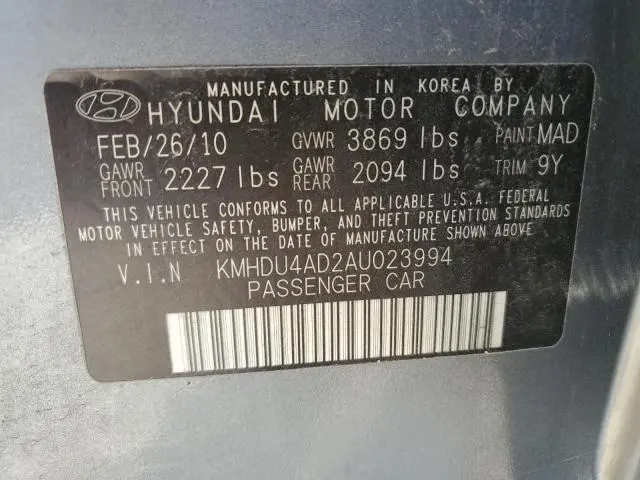 2010 HYUNDAI ELANTRA BLUE  