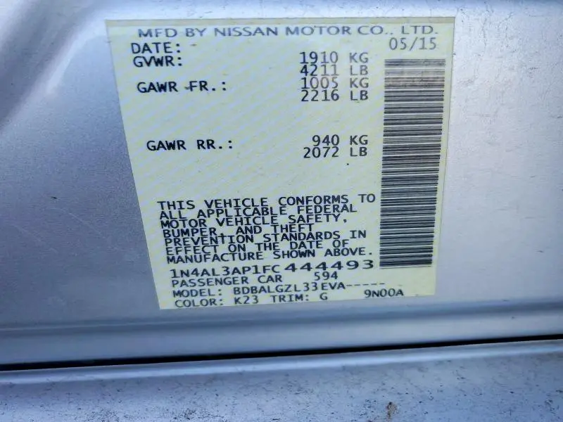2015 NISSAN ALTIMA 2.5 S  