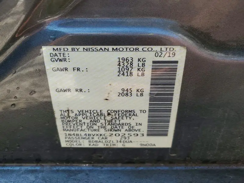 2019 NISSAN ALTIMA S  