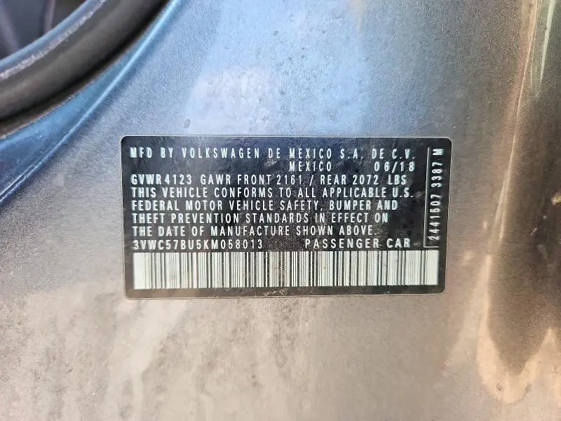 2019 VOLKSWAGEN JETTA S  
