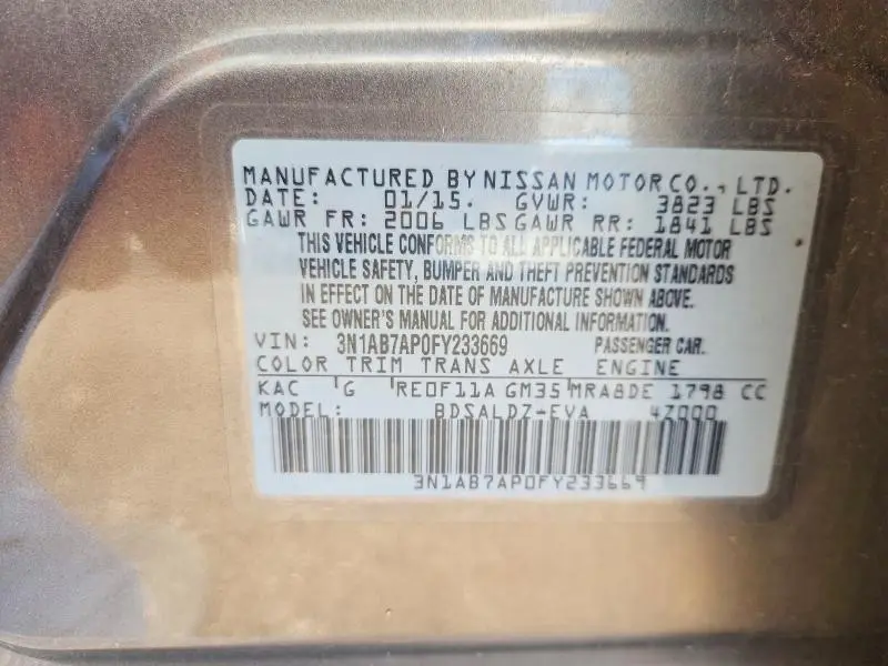 2015 NISSAN SENTRA SV  