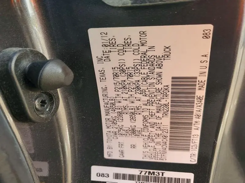 2012 TOYOTA TACOMA BASE  