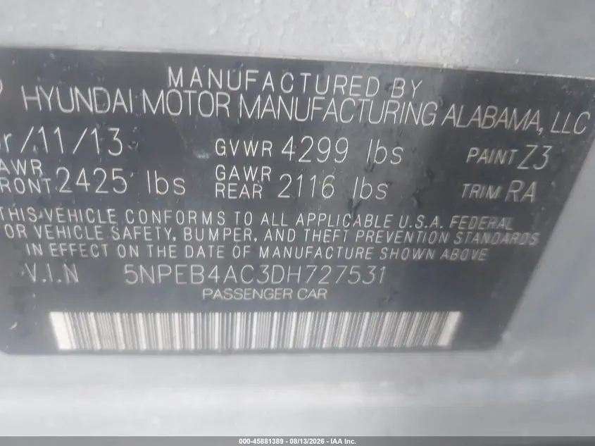2013 HYUNDAI SONATA GLS
