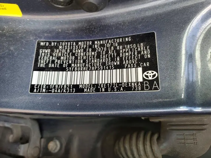 2017 TOYOTA COROLLA LE  