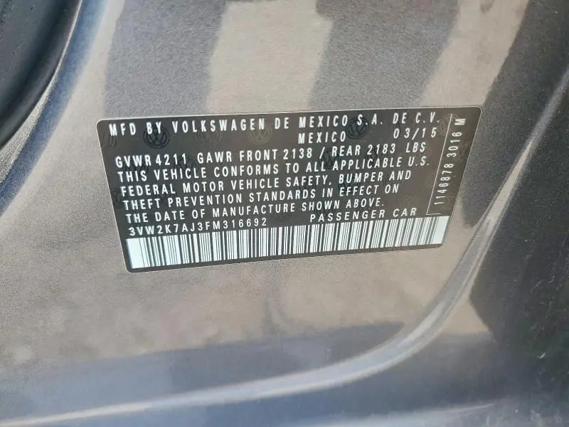 2015 VOLKSWAGEN JETTA BASE  