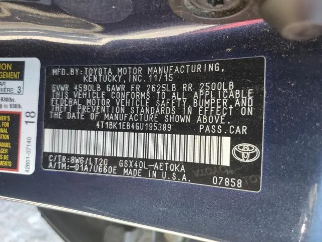 2016 TOYOTA AVALON XLE  