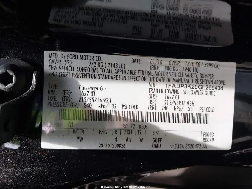2016 FORD FOCUS SE