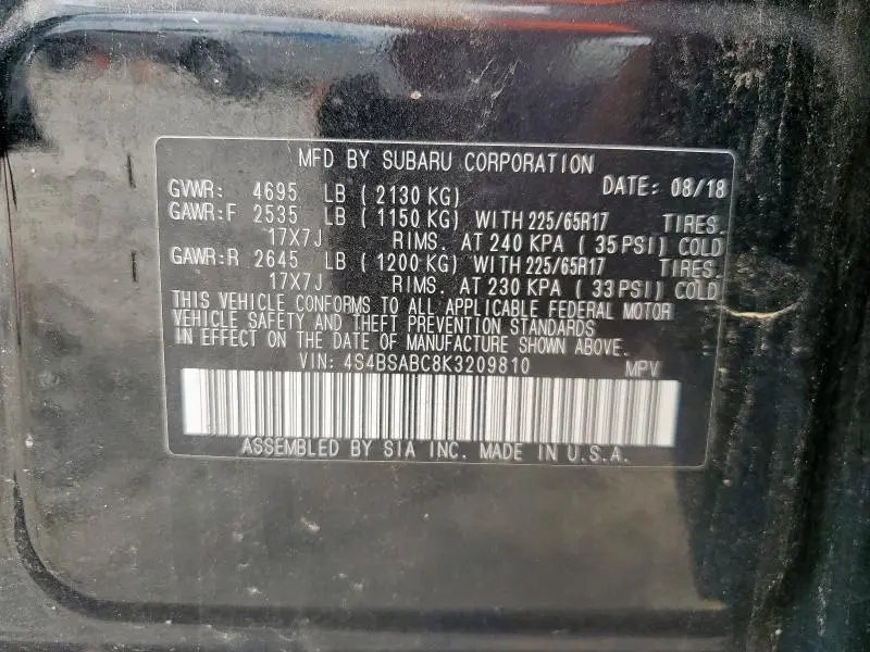 2019 SUBARU OUTBACK 2.5I  