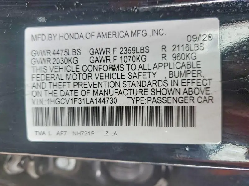 2020 HONDA ACCORD SPORT  