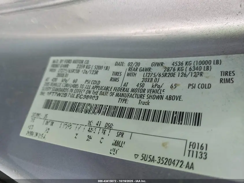 2020 FORD F-250 PLATINUM