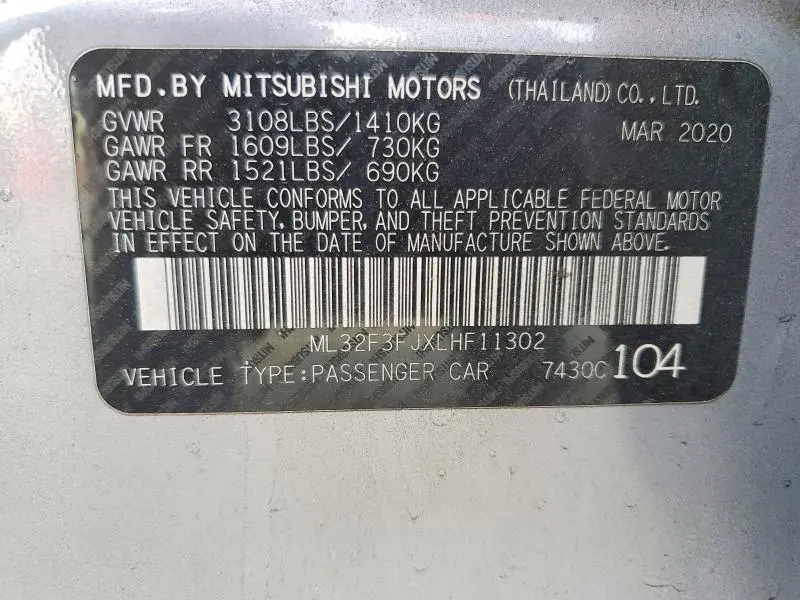 2020 MITSUBISHI MIRAGE G4 ES  