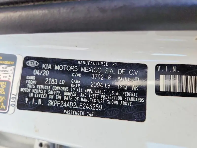 2020 KIA FORTE LXS  