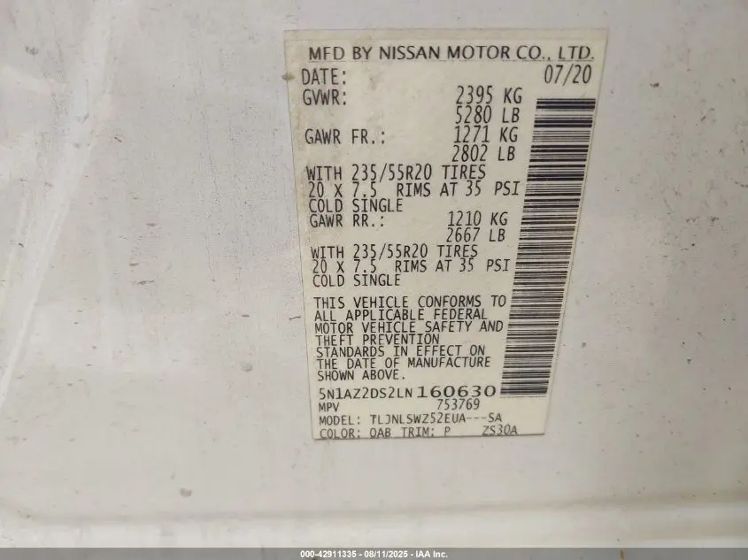 2020 NISSAN MURANO PLATINUM INTELLIGENT AWD