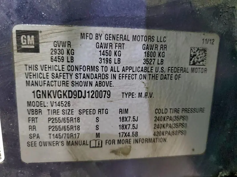 2013 CHEVROLET TRAVERSE LT  