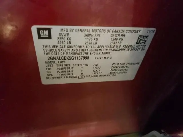 2016 CHEVROLET EQUINOX LT  