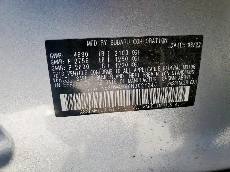 2022 SUBARU LEGACY SPORT  