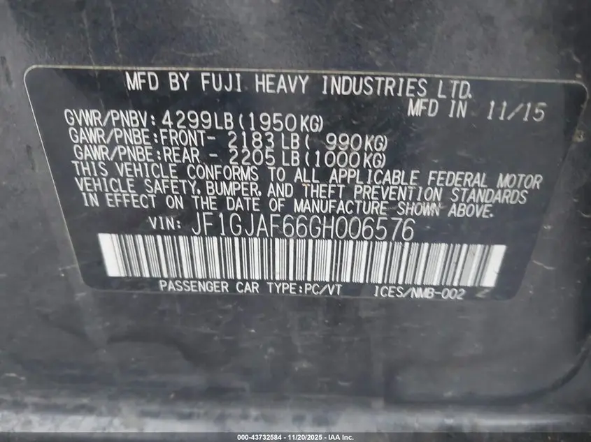 2016 SUBARU IMPREZA 2.0I PREMIUM