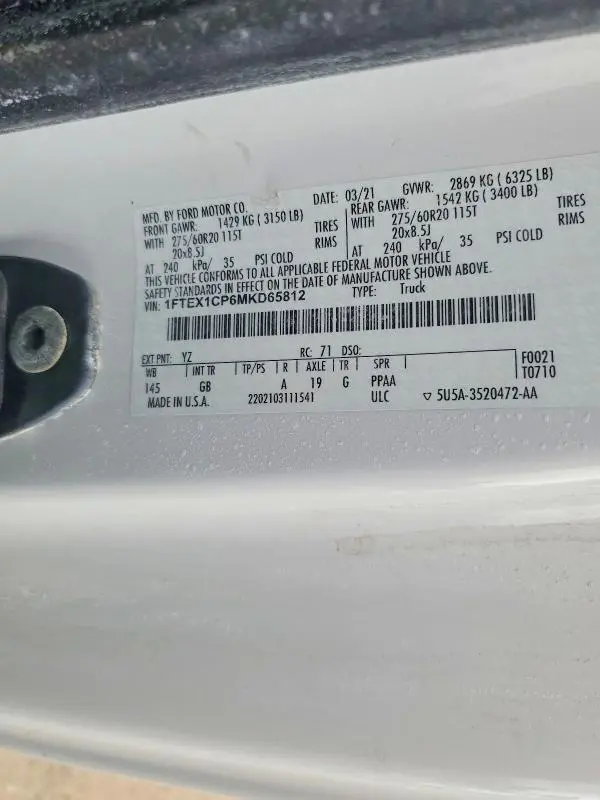 2021 FORD F150 SUPER CAB  