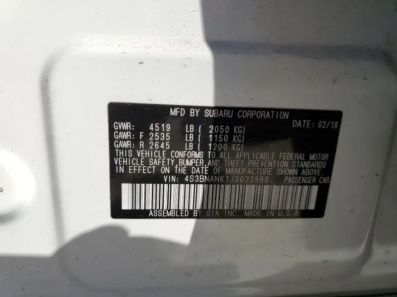 2018 SUBARU LEGACY 2.5I LIMITED