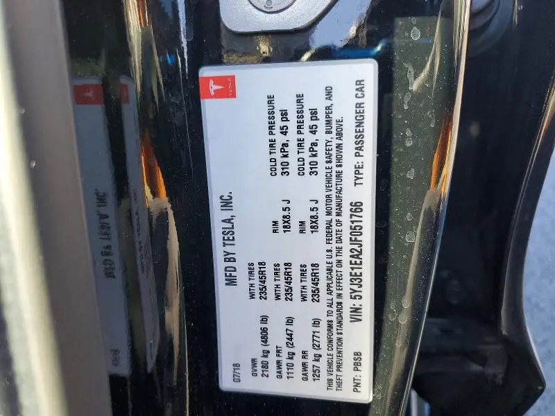 2018 TESLA MODEL 3   