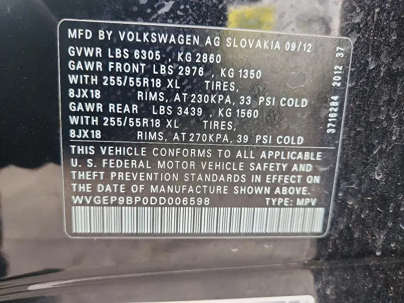 2013 VOLKSWAGEN TOUAREG V6 TDI  