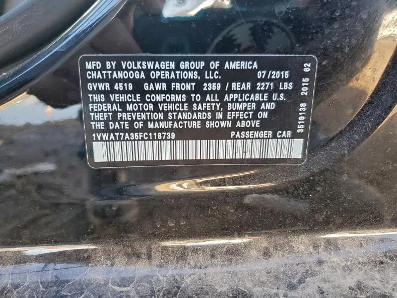 2015 VOLKSWAGEN PASSAT S  