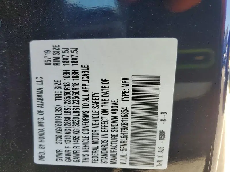 2019 HONDA ODYSSEY EXL  
