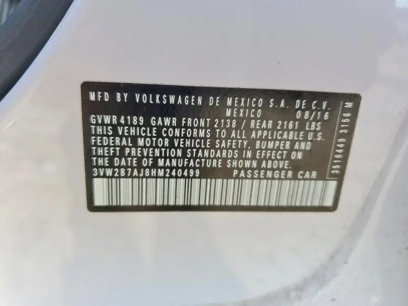 2017 VOLKSWAGEN JETTA S  