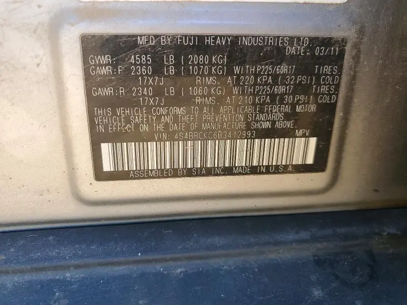 2011 SUBARU OUTBACK 2.5I LIMITED  