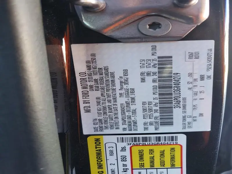 2016 FORD FUSION SE HYBRID  
