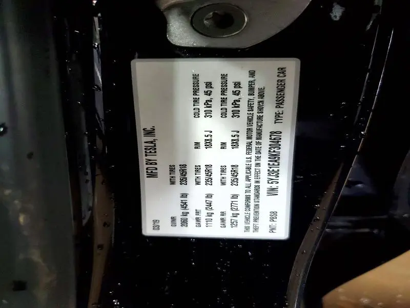 2019 TESLA MODEL 3   