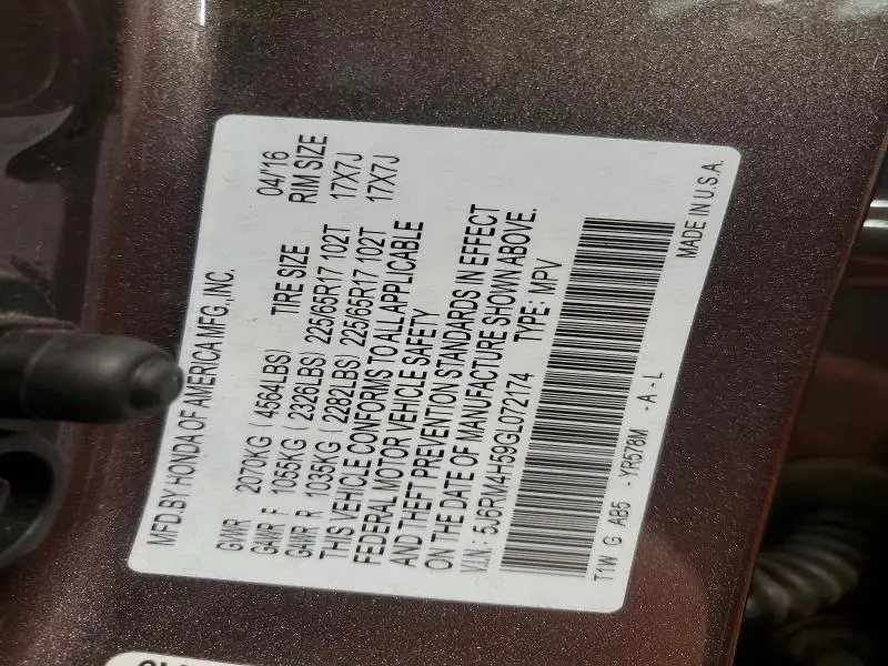 2016 HONDA CR-V EX  