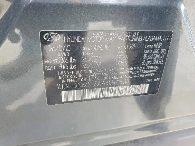 2020 HYUNDAI SANTA FE LIMITED 2.0T  