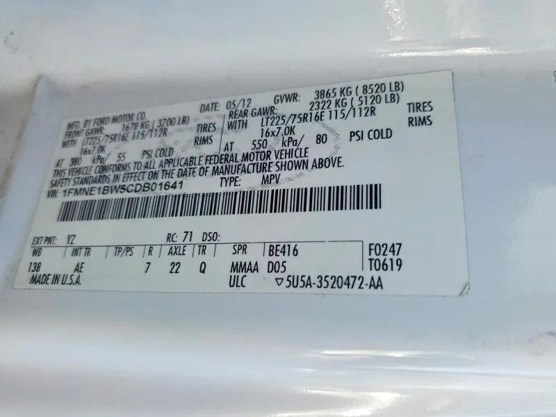 2012 FORD ECONOLINE E150 WAGON  