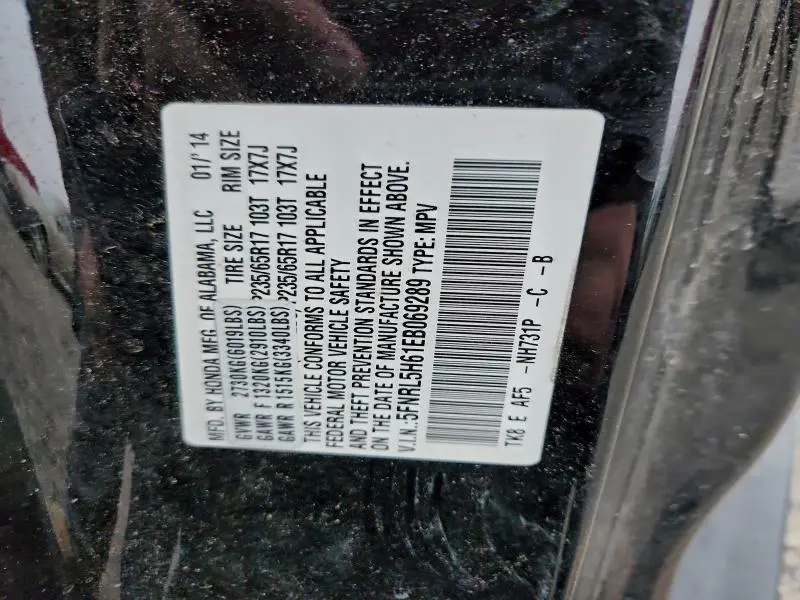 2014 HONDA ODYSSEY EXL  