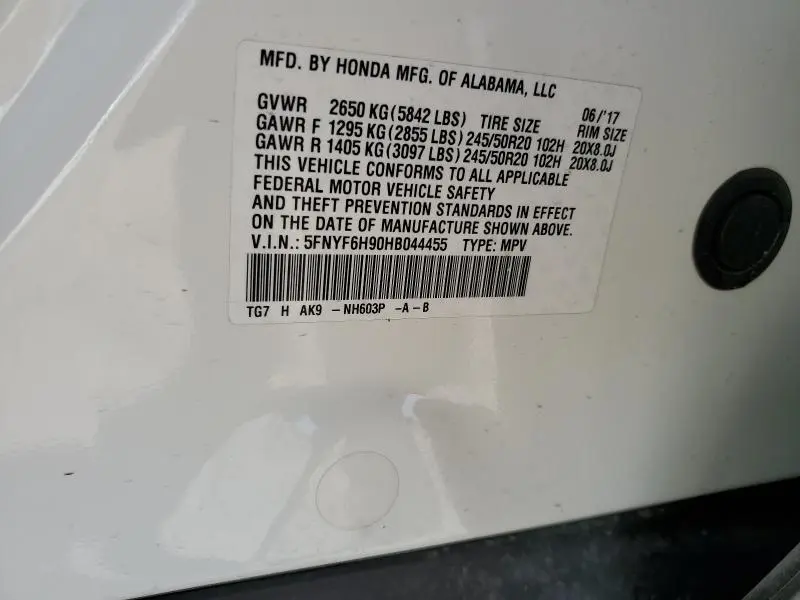 2017 HONDA PILOT TOURING  