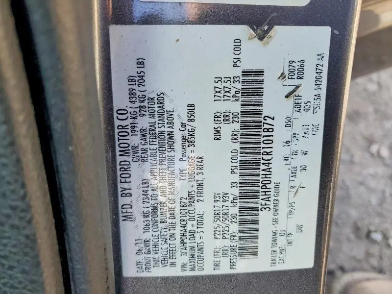 2012 FORD FUSION SE  