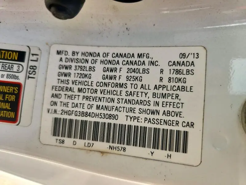 2013 HONDA CIVIC EX  