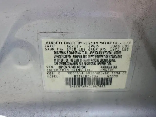 2012 NISSAN VERSA S