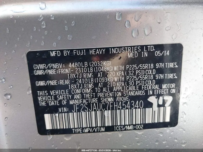 2015 SUBARU FORESTER 2.5I TOURING